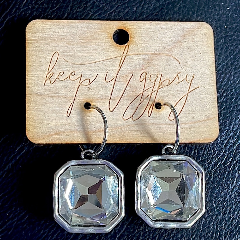 NWT Large Cushion Cut Crystal Earrings